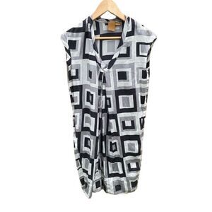 Ali Ro Women's Size 4 Black Geometric Shift Dress Sleeveless V-Neck